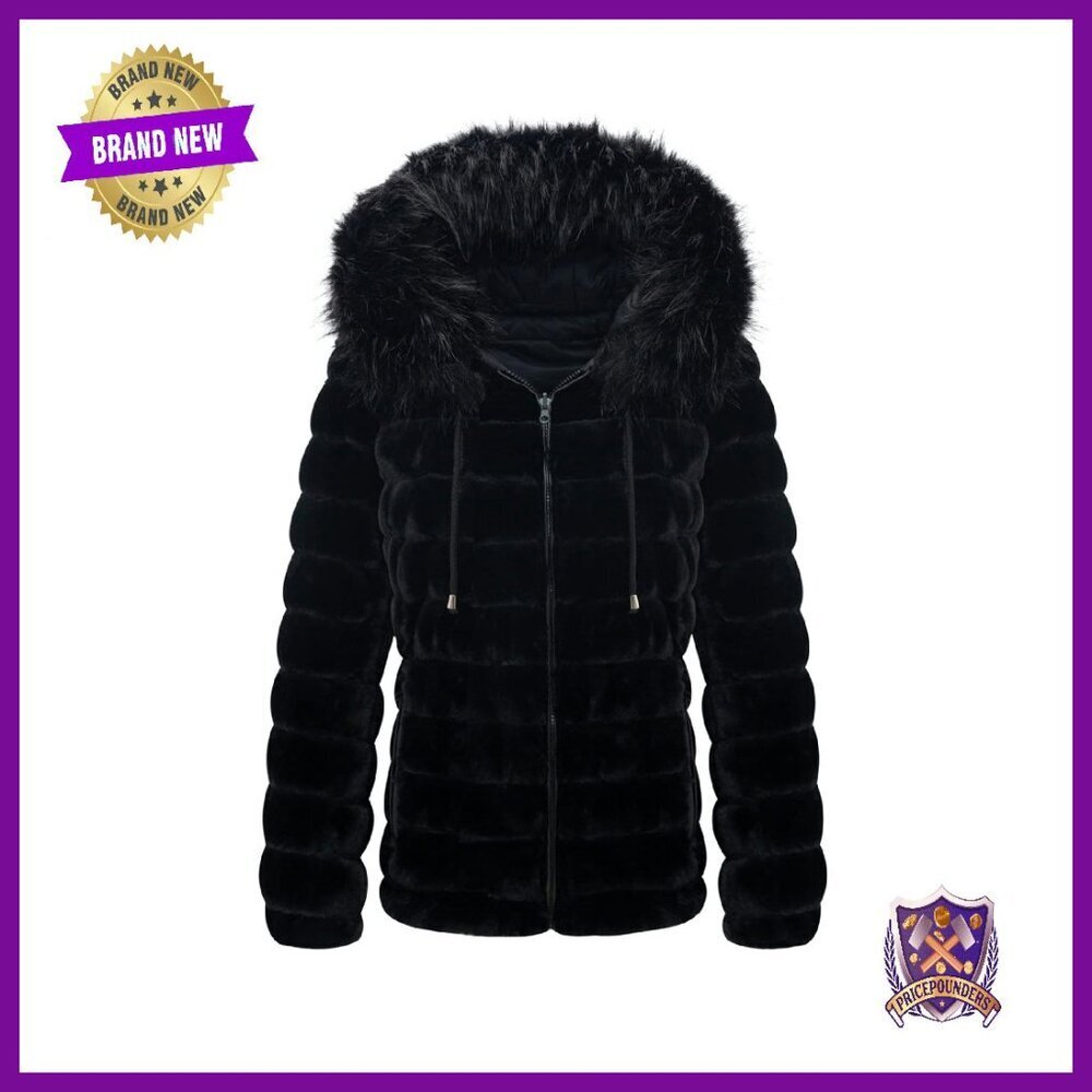Reversible Faux Fur Puffer Coat with Hood, Double-Sided Winter Jacket